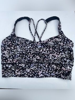 Floral Strappy Sports Bra - Black, Lavender & Blush size 8